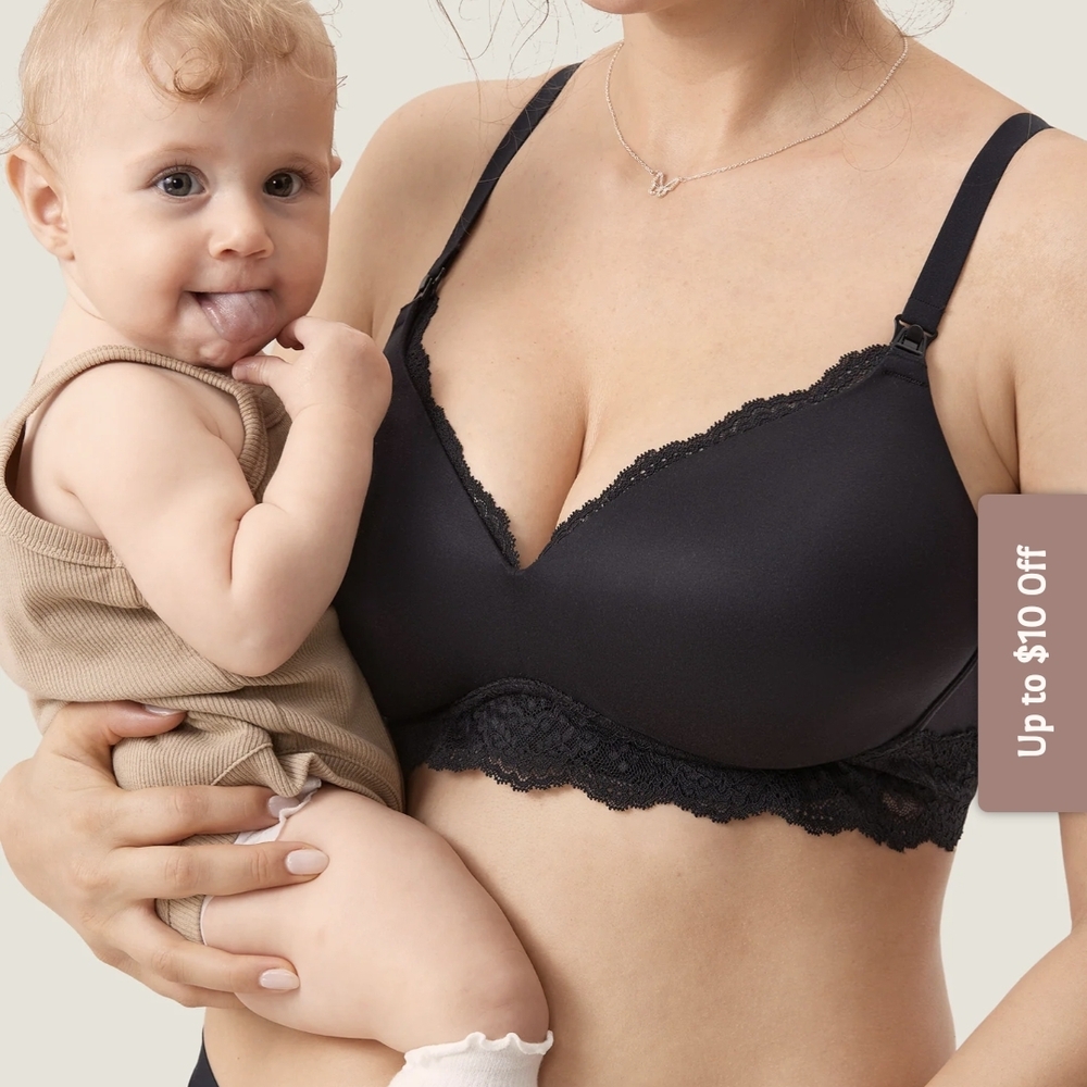 Black Lace Trim Nursing Bra